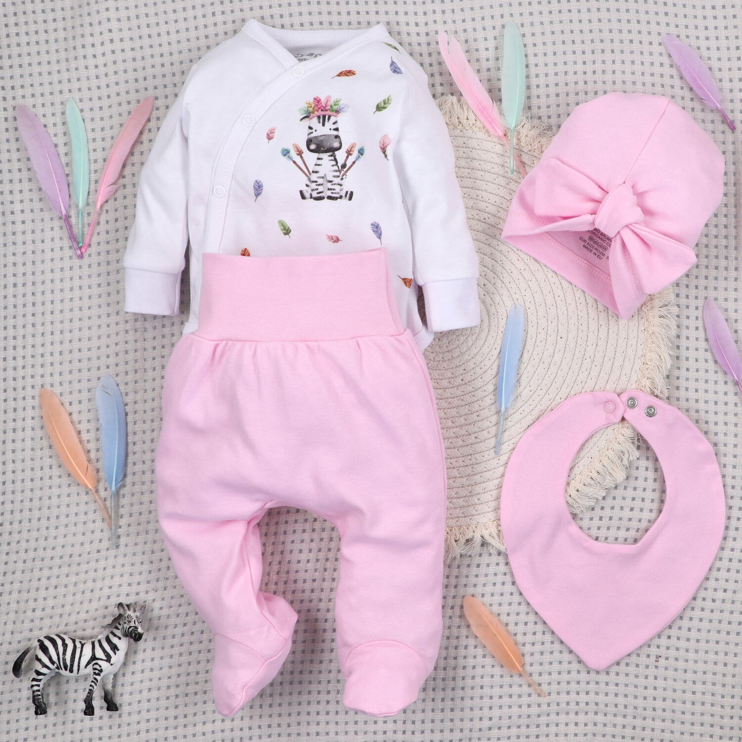Conjunto 4 piezas bebé Happy Animals algodón orgánico NINI